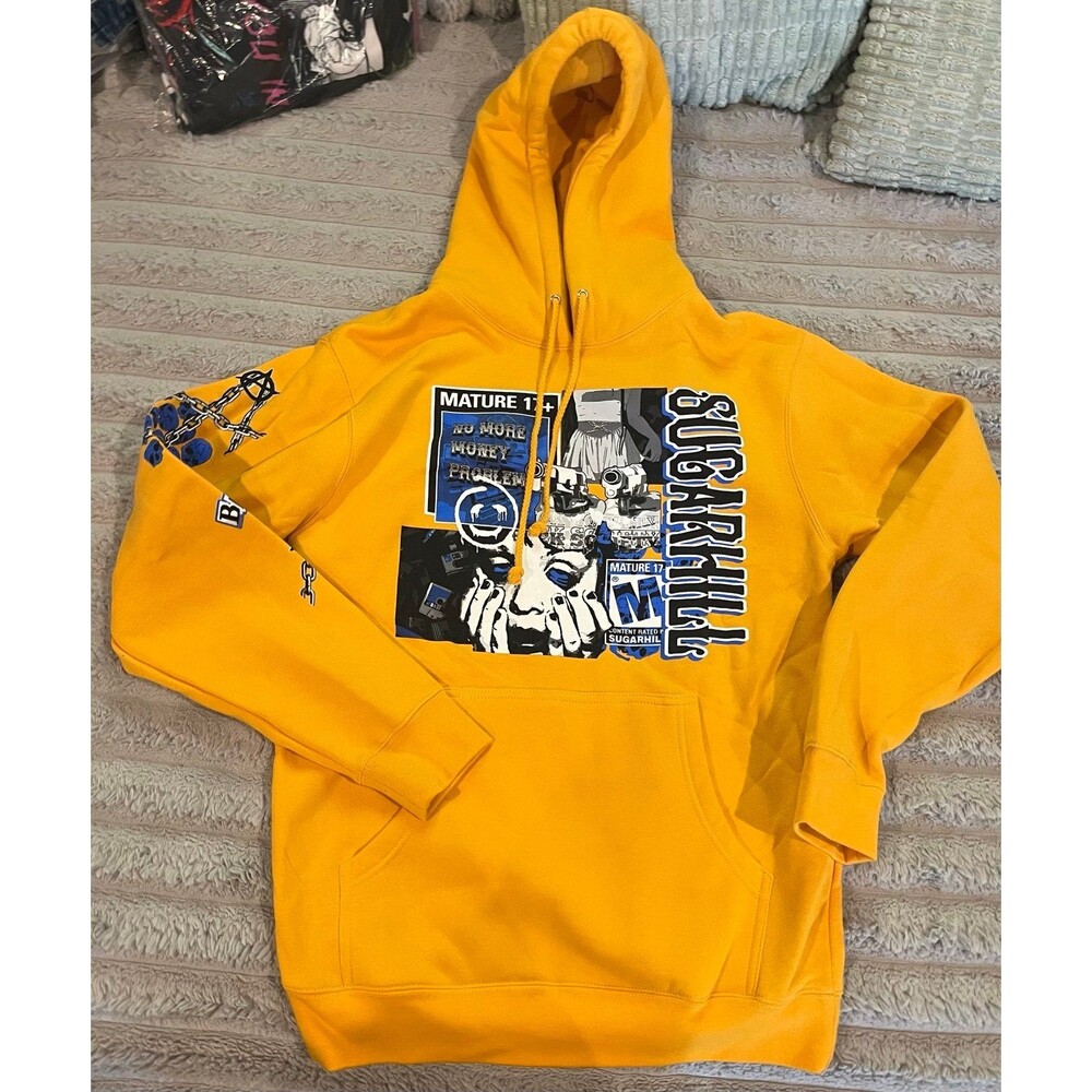 Sugarhill No More Money Problems Graphic Hoodie Yellow Men’s Small NWOT